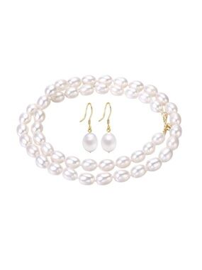 6-7mm Hand Strung Natural Rice Pearl Necklace Earring Set